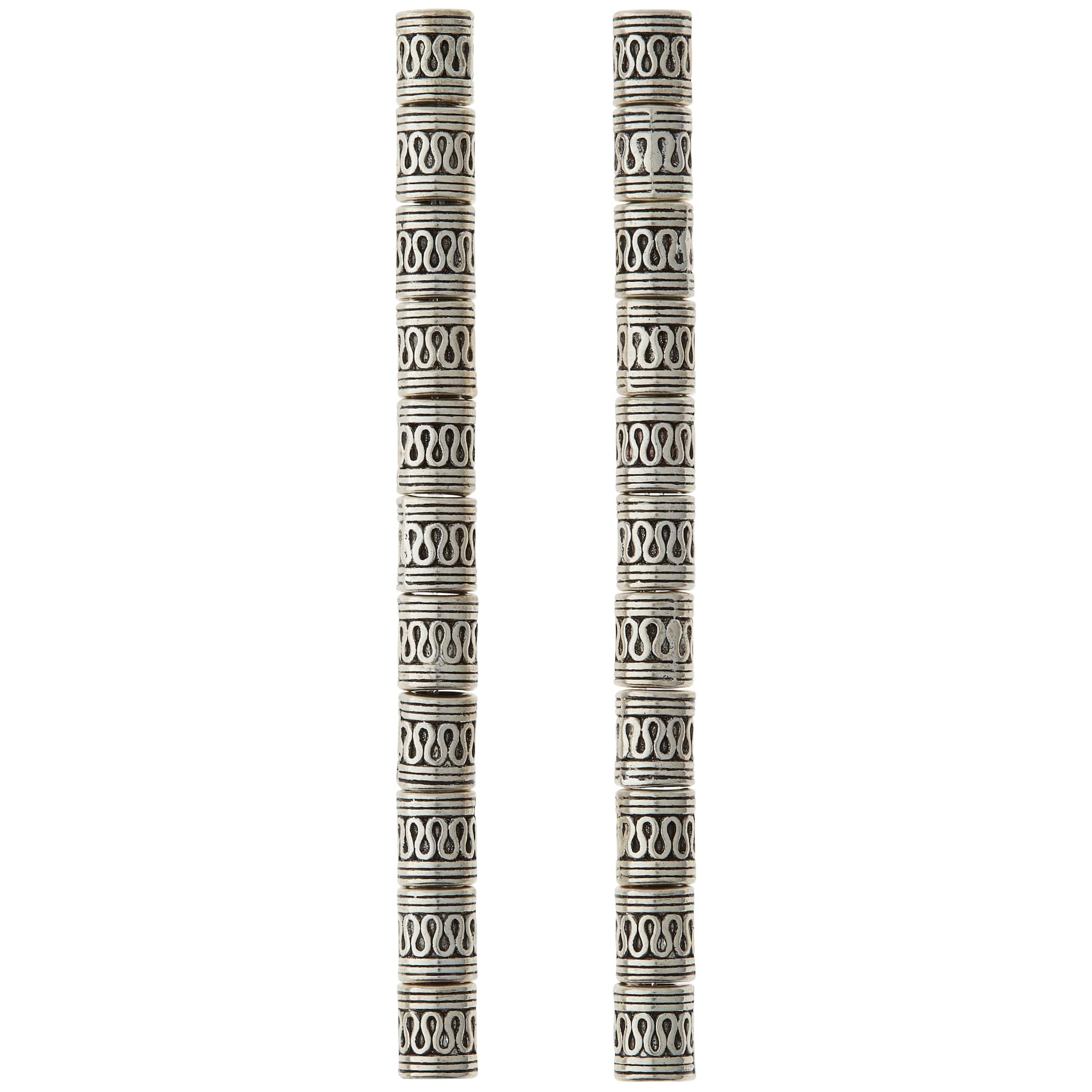 Silver Snake Carved Metal Tube Beads, 9mm by Bead Landing™